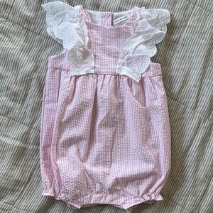 Janie and Jack Pink and White Easter 25 stripped Baby Outfit